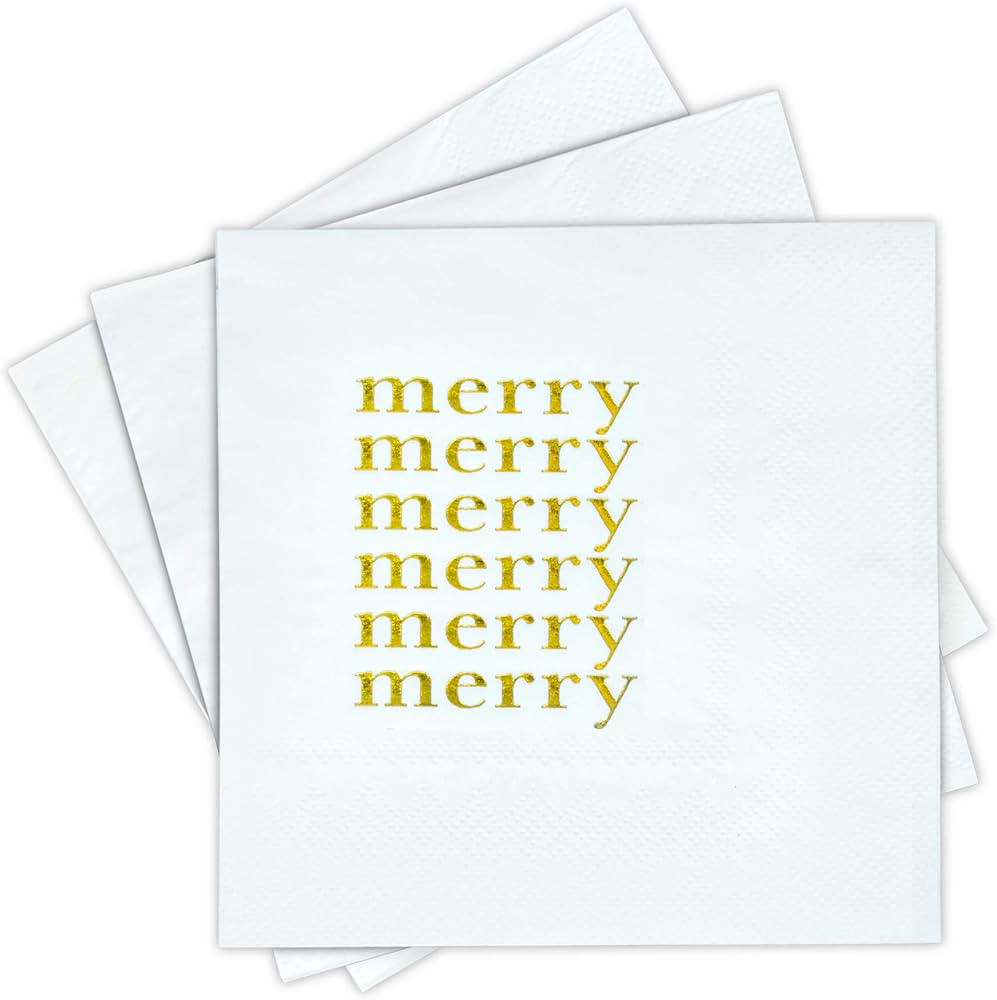 Merry Christmas Cocktail Napkins - Gold Foil Embossed Holiday Napkins, Christmas Napkins, 3-Ply G... | Amazon (US)