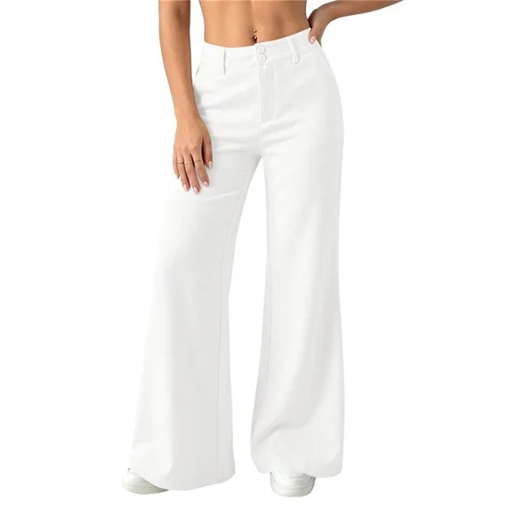 Womens High Rise Wide Leg Pants, White Flared Trousers with Pockets Casual Work,Size 2XL | Walmart (US)