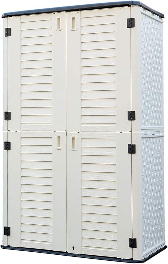 Vertical Storage Shed Weather Resistance, Double-Layer Outdoor Storage Cabinet Multi-Purpose for ... | Amazon (US)