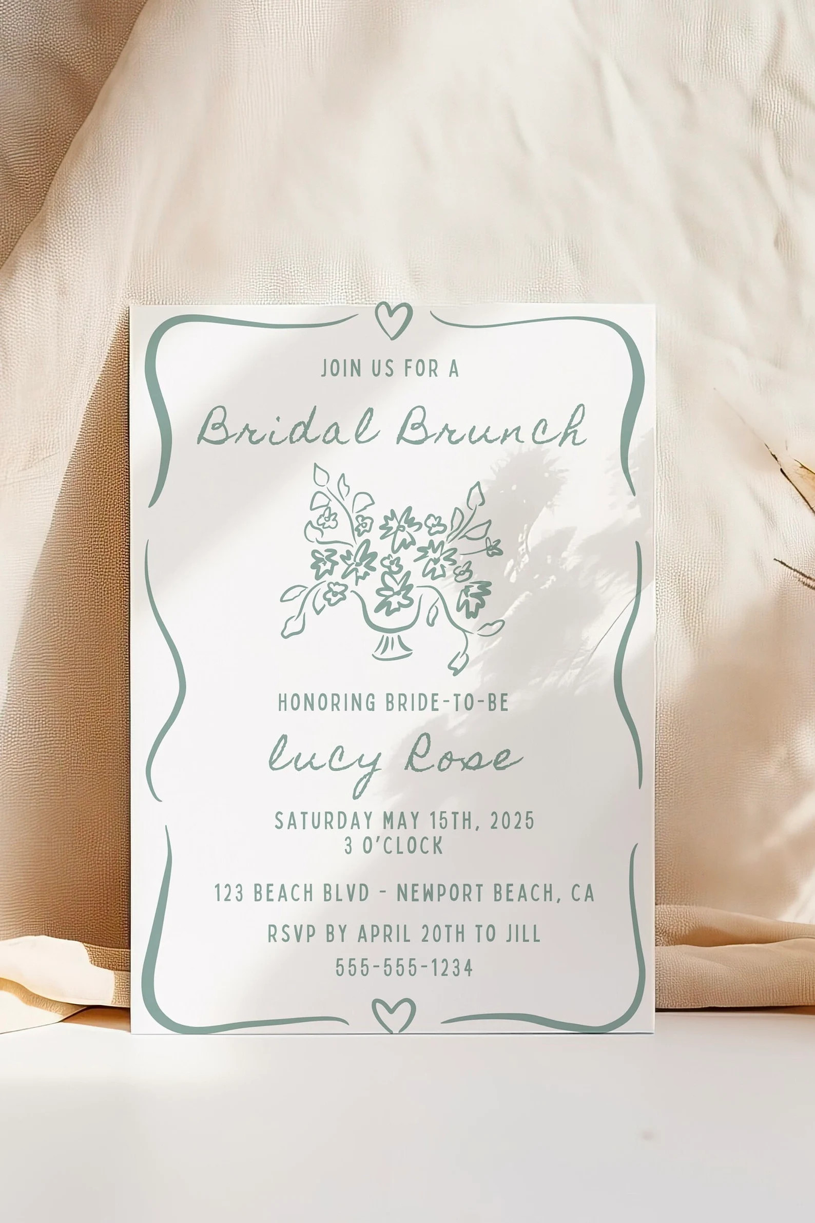 Bridal Shower Brunch Invitation Template, Wedding Shower, Whimsical, Illustration, Sage, Floral, ... | Etsy (US)