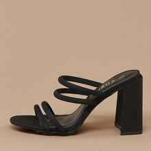 Square Toe Strappy Chunky Heel Slide Sandals | SHEIN