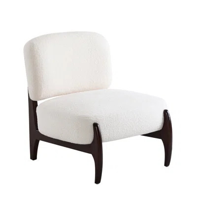 Modern Beige Chair With Solid Wood And Boucle Texture - 25.5", Enhances Room Appeal 25.5" Frame Soft Cushions Beige, For Comfort | Wayfair North America