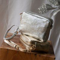 Personalised Gold Leather Box Handbag, Silver Crossbody Bag, Metallic Crossbody, Clutch Purse | Etsy (UK)