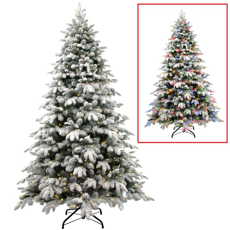 Snowy Avalanche 7.5 Green Spruce Artificial Christmas Tree with 600 Clear Lights | Wayfair North America
