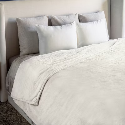 HGTV Super Luxe Faux Fur Throw Blanket Snowbound 106 x 94 inches | Target