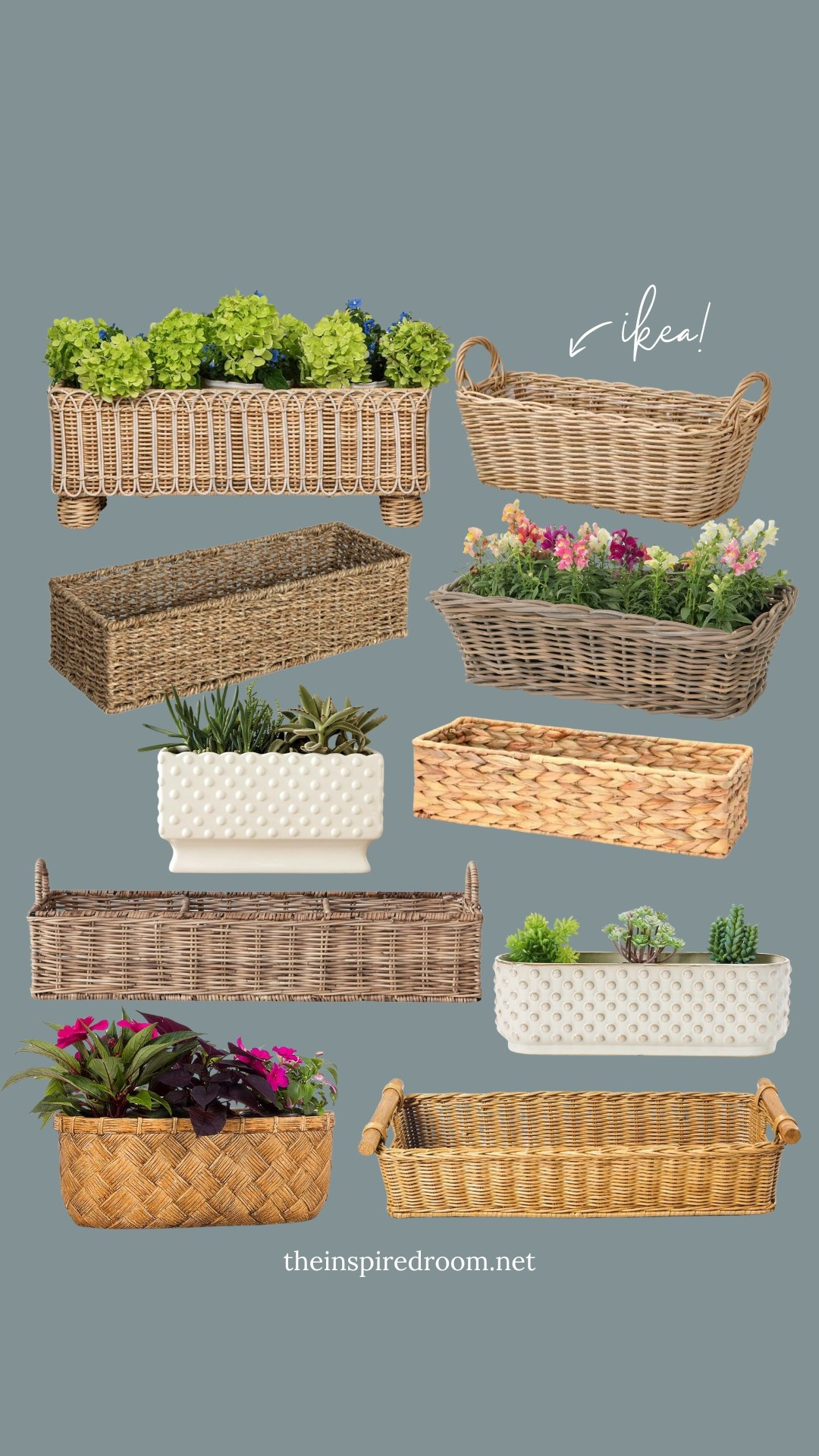 Planter baskets, stoneware planters, + long baskets that you could set pots in! I have the one on the top left in my kitchen, and the hobnail one on the right on my windowsill. Top right isn’t linked but it’s the ikea FLODBJORK.

#LTKFindsUnder50 #LTKHome #LTKSeasonal