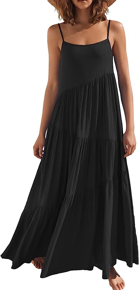 LOGENE Women's Summer Dress Casual Loose Sleeveless Resort Curise Swing Flowy Tiered Sundress Cov... | Amazon (US)