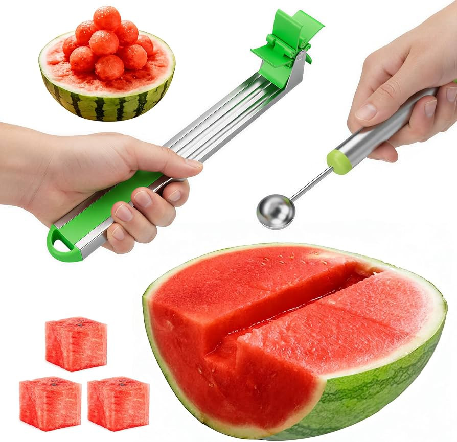 2-in-1 Watermelon Fruit Cutter & Slicer Tool, Melon Baller Scoop & Cuber | Amazon (US)