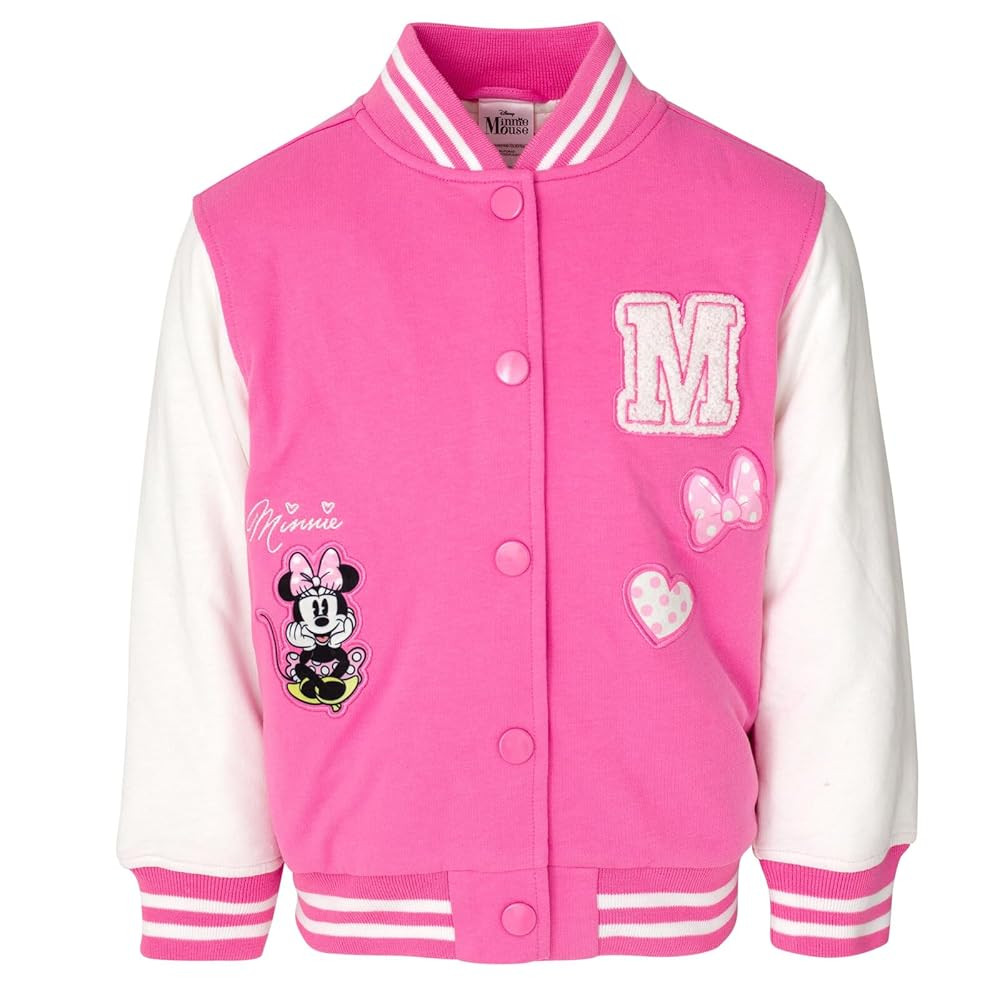 Disney Minnie Mouse Frozen Lilo & Stitch Moana Girls Varsity Bomber Jacket Toddler to Big Kid Siz... | Amazon (US)