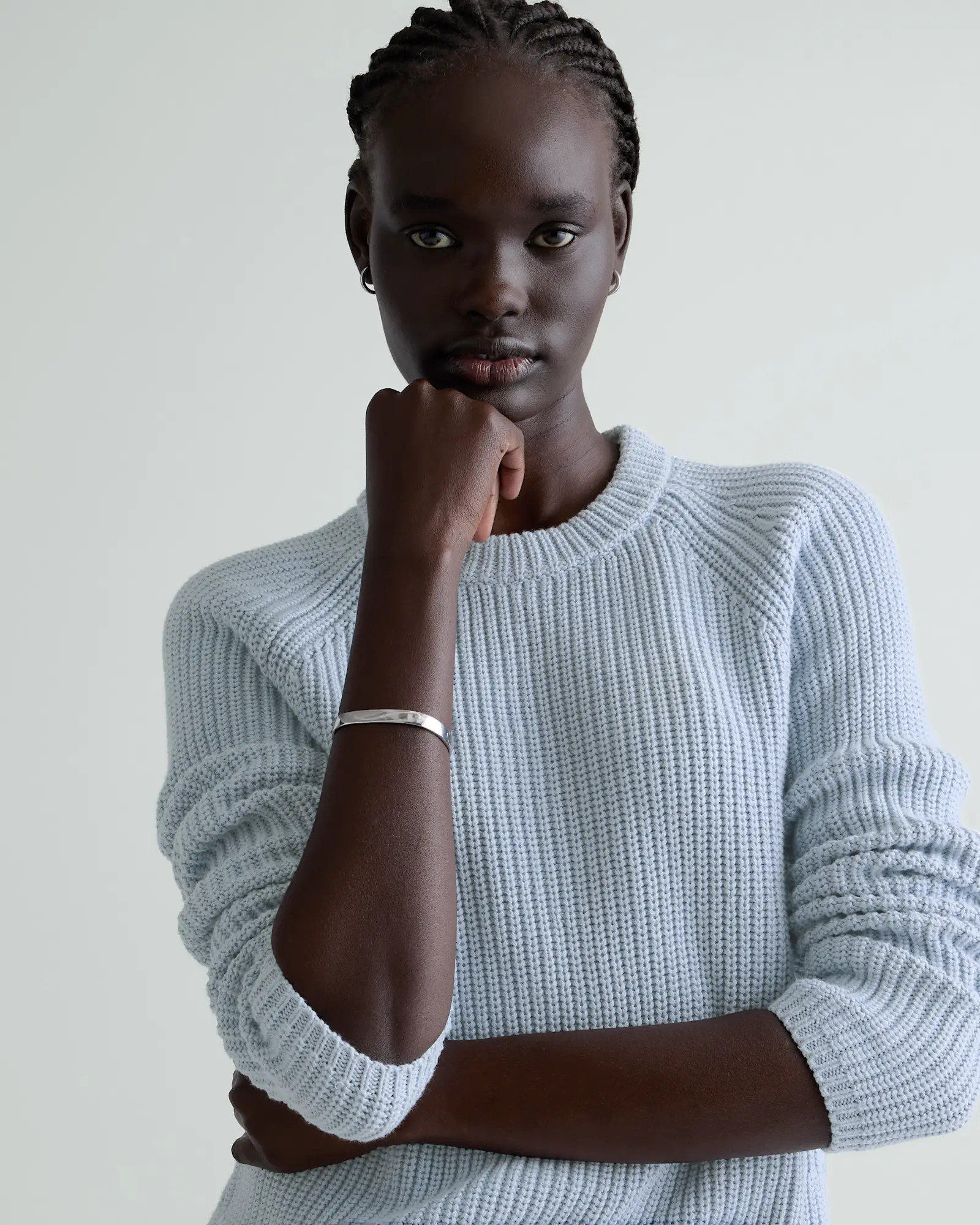 100% Organic Cotton Fisherman Crew Sweater in Sky Blue | Quince