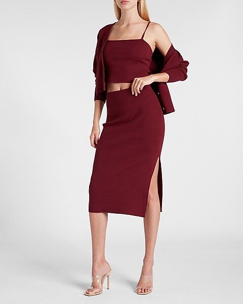 High Waisted Side Slit Midi Sweater Pencil Skirt | Express