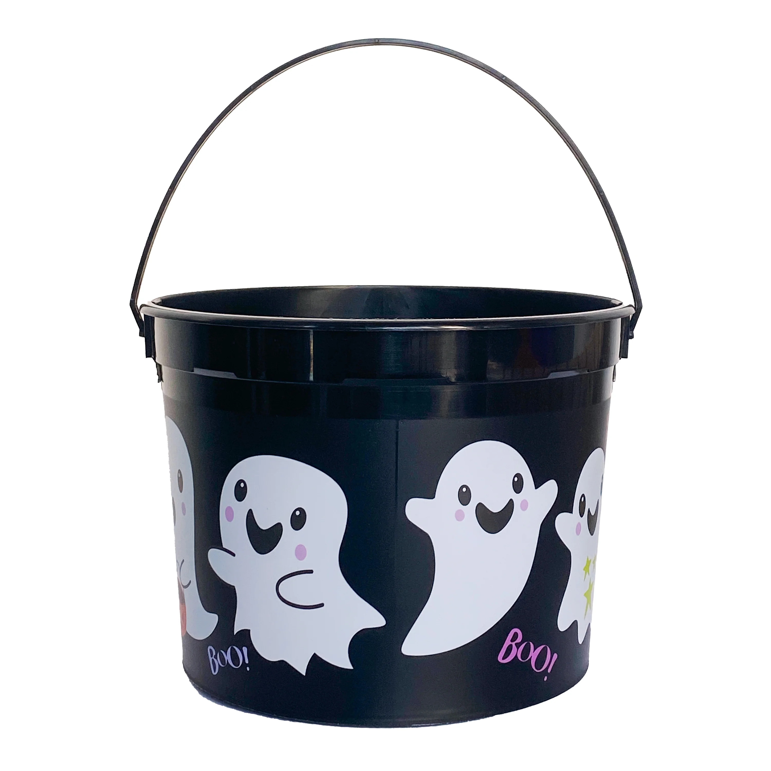 Ghost Trick-or-Treat Bucket, Black, 5 qt, Halloween by Way To Celebrate - Walmart.com | Walmart (US)