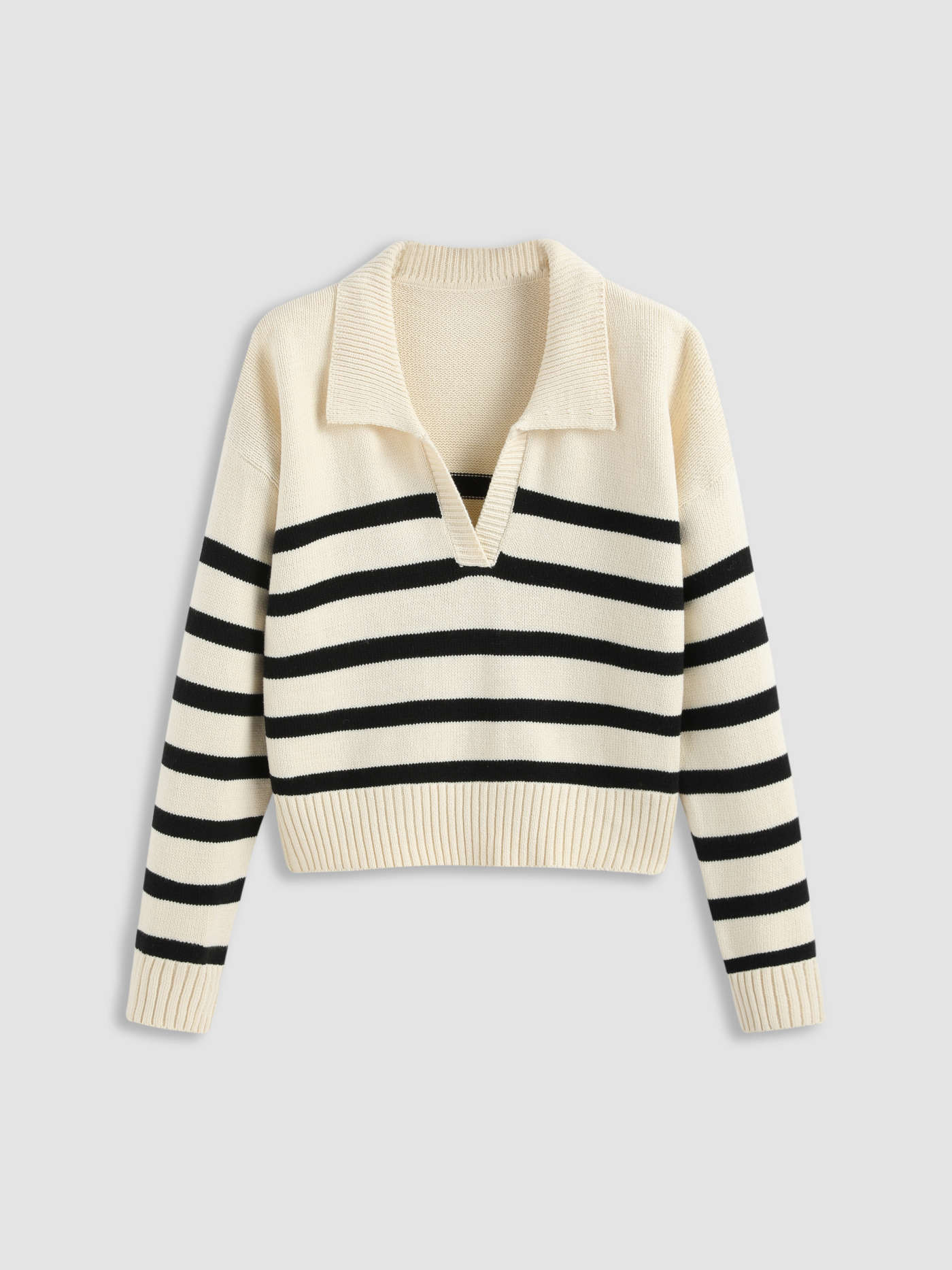 Striped Collar Knit Polo Top | Cider