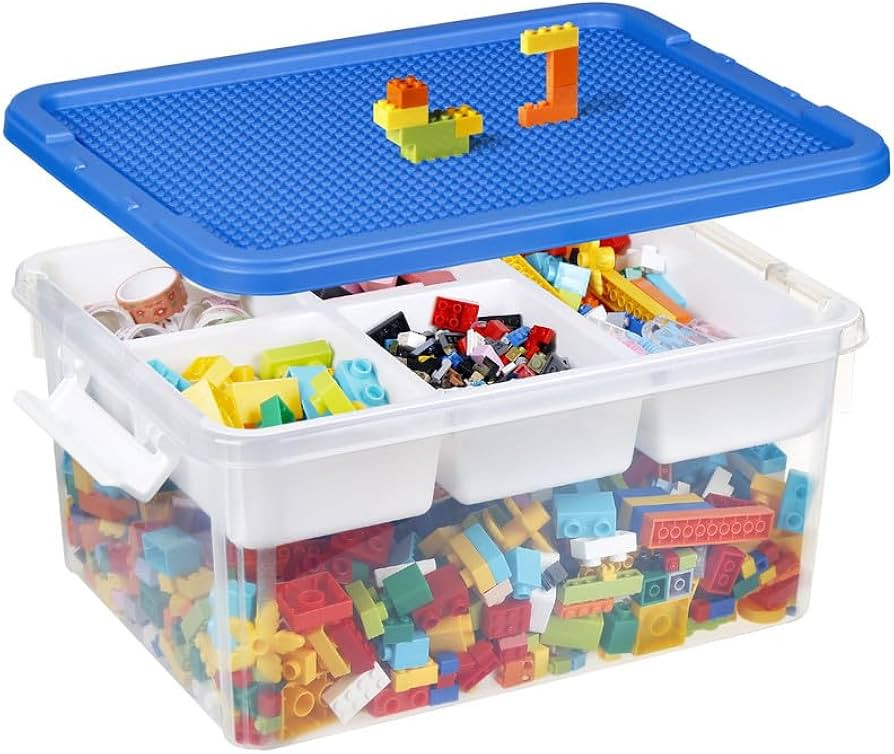 Loobuu 1 Pack Art Craft Storage Organizer Box with Building Baseplate Lid and Removable Tray-17QT... | Amazon (US)