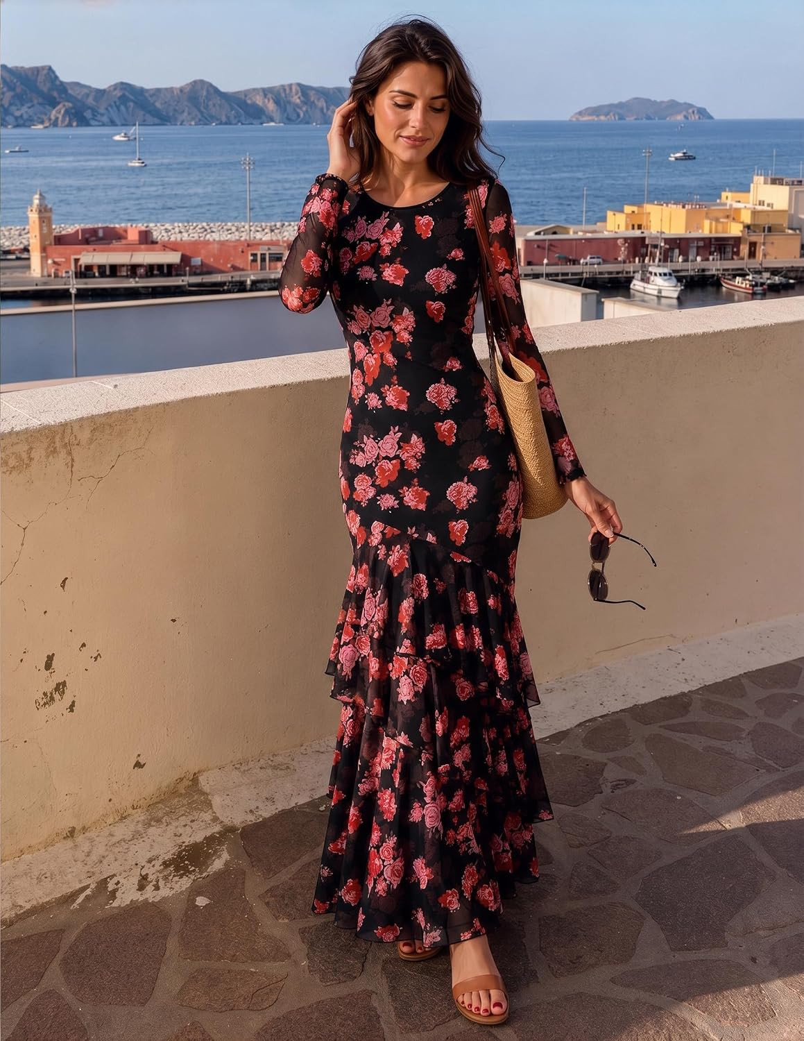 ZESICA Women's Fall Floral Bodycon Maxi Wedding Guest Dresses | Amazon (US)