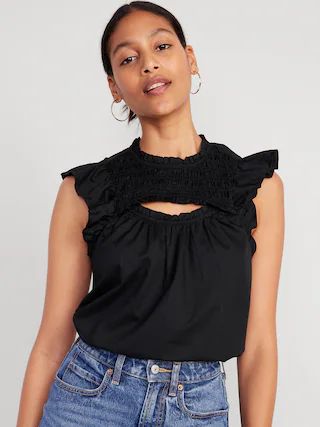 Flutter-Sleeve Smocked Cutout Swing Blouse for Women | Old Navy (CA)