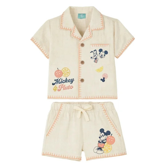 Mickey y Pluto Conjunto Corto de Lino para Bebé Niño, Tallas 0/3 Meses-24 Meses | Walmart (US)
