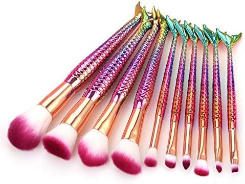 YZiMeng 10 pcs Color Mermaid Glitter Makeup Brush Set for Girls, Synthetic Hair Cosmetic Foundati... | Amazon (US)