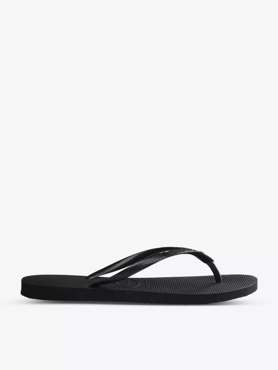 Slim crystal-embellished rubber flip-flops | Selfridges