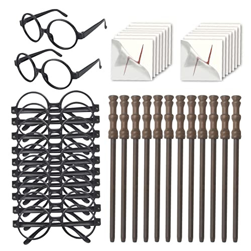 Wizard Party Supplies Set - Wand Pencils,Wizard Glasses with Round Frame No Lenses,Lightning Bolt... | Amazon (US)