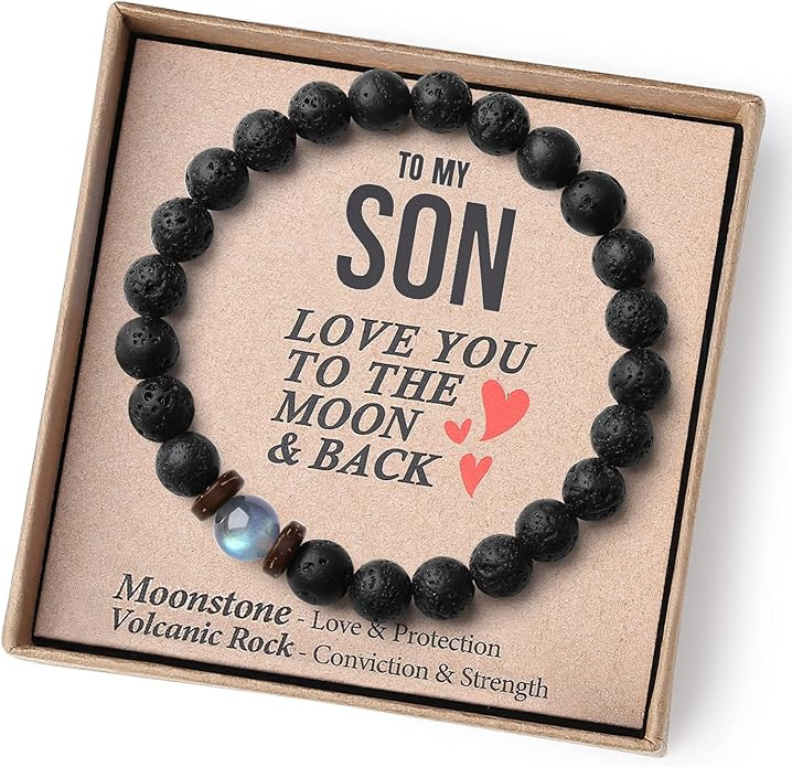 Valentines Day Gifts for Boys/Men-Love/Strength-Natural Gemstone Bracelet for Son Grandson Dad Bo... | Amazon (US)