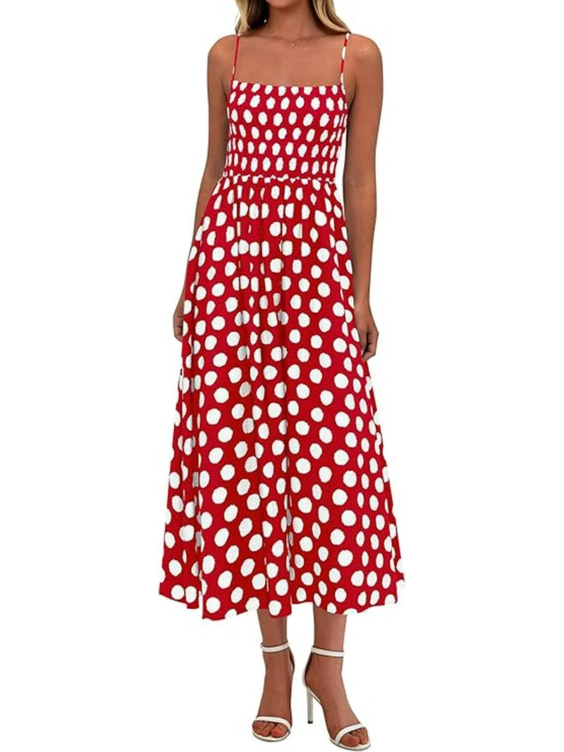PRETTYGARDEN Womens Summer Dresses Spring Sleeveless Spaghetti Straps Casual Midi Dress Polka Dot... | Walmart (US)
