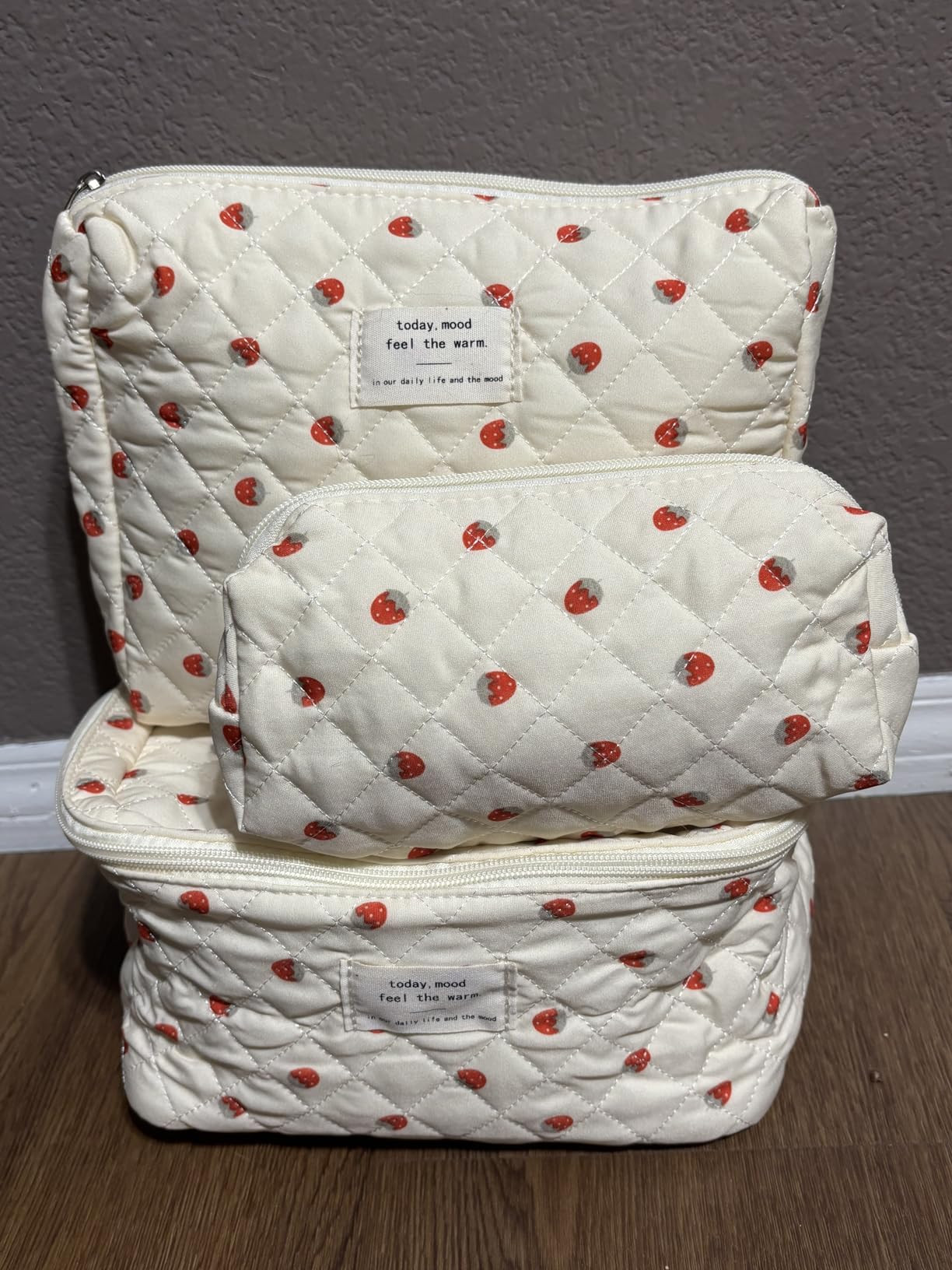 Quilted Makeup Bag,Large Cosmetics Bag Set,Cotton Coquette Floral Make up Pouch,Travel Toiletry B... | Amazon (US)