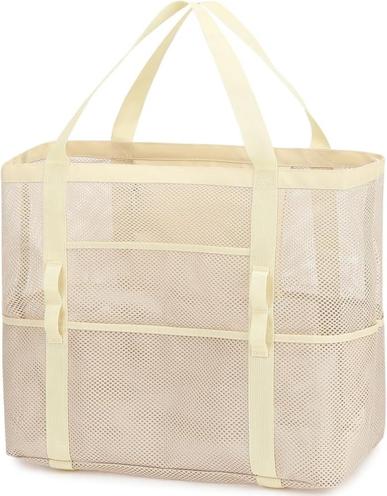 Fammart Mesh Beach Bag, Large Beach Tote with Zipper Pocket, Toys Pool Bag for Family Travel Vaca... | Amazon (US)