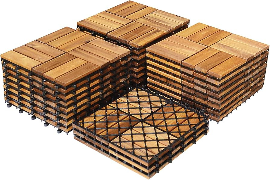 Giantex 27 PCS Interlocking Patio Deck Tiles, 12 x 12in Acacia Hardwood Floor Tiles, Tools Free A... | Amazon (US)