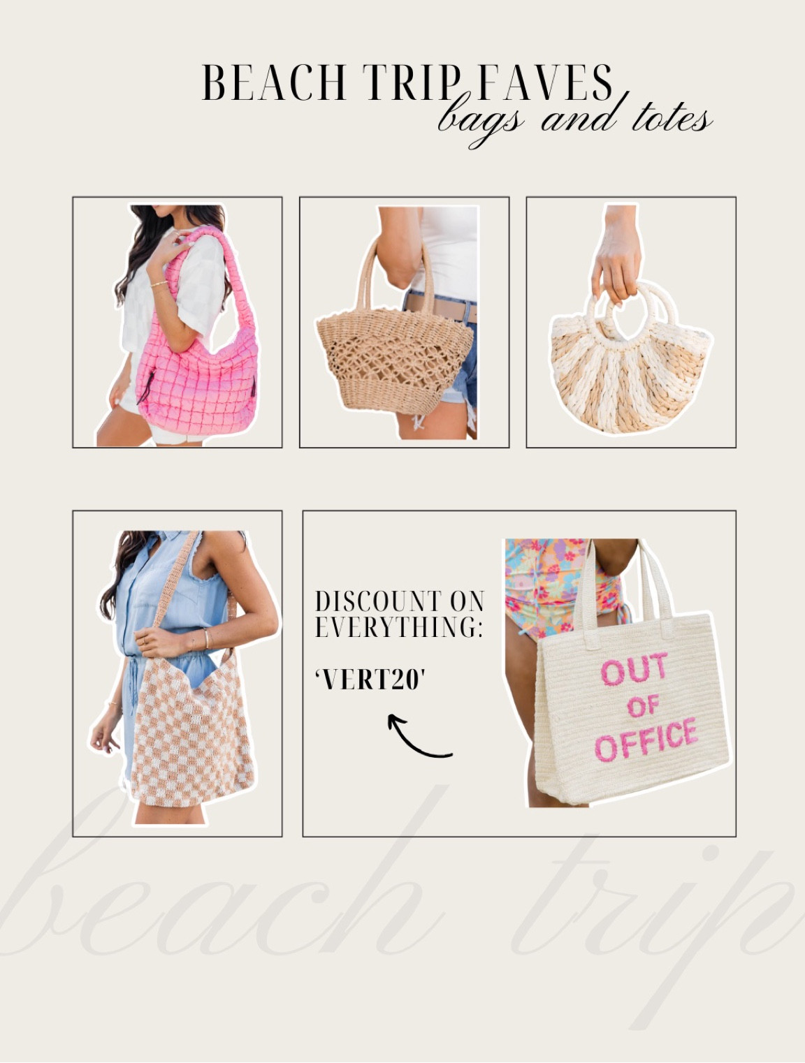 My favorite beach bags and totes from Pink Lily 💞☀️🌴 discount code: VERT20

#LTKswim #LTKtravel #LTKitbag