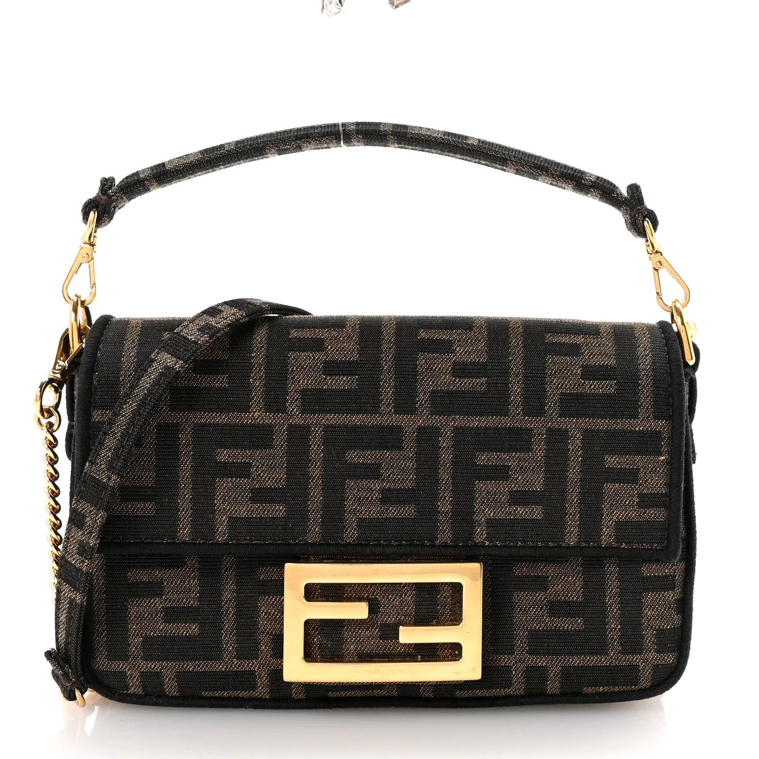 Fendi Fabric Jacquard FF 1974 Mini Baguette Tobacco Moro Black | FASHIONPHILE (US)
