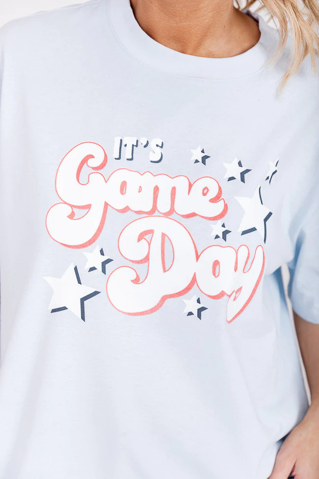 Its Gameday Stars Light Blue Oversized Graphic Tee | Pink Lily