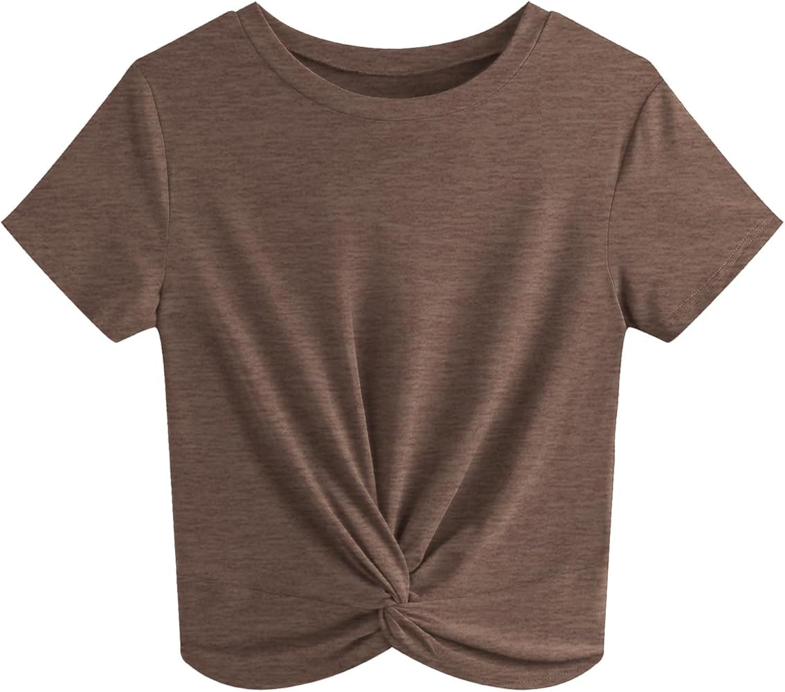 JINKESI Women's Summer Causal Short Sleeve Blouse Round Neck Crop Tops Twist Front Tee T-Shirt | Amazon (US)