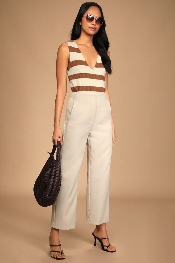 Bold and Classy Ivory High-Waisted Wide Leg Trouser Pants | Lulus (US)