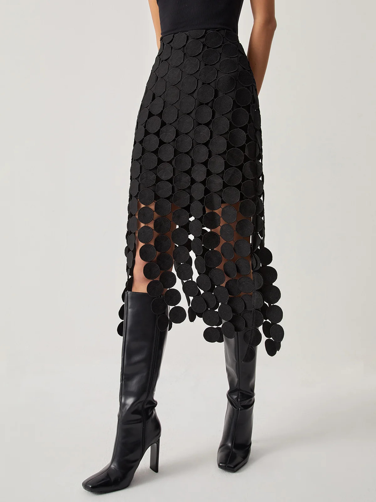 Laser Cut Multi Circle Double Layered Skirt | Commense