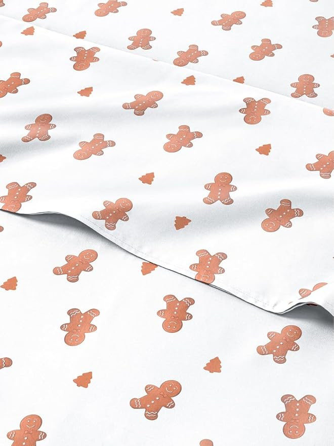 Queen Gingerbread Man Sheet Set - Holiday Xmas Pattern Bedding Set - Deep Pockets - Snug Fit - 4P... | Amazon (US)
