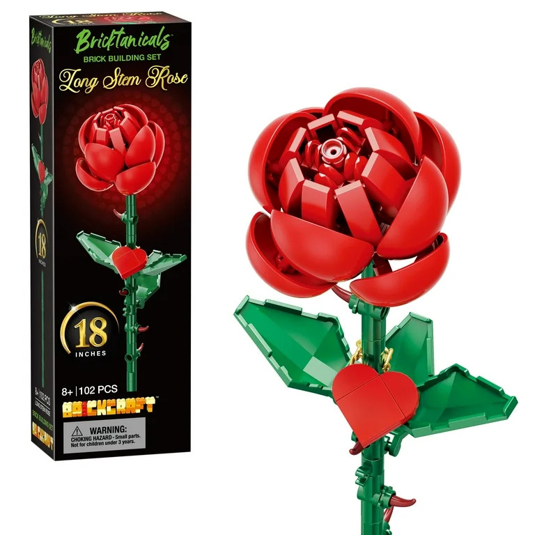Brickcraft Red Long Stem Rose Brick Building Kit (102-Plastic Piece Set), Seasonal Gift for His &... | Walmart (US)