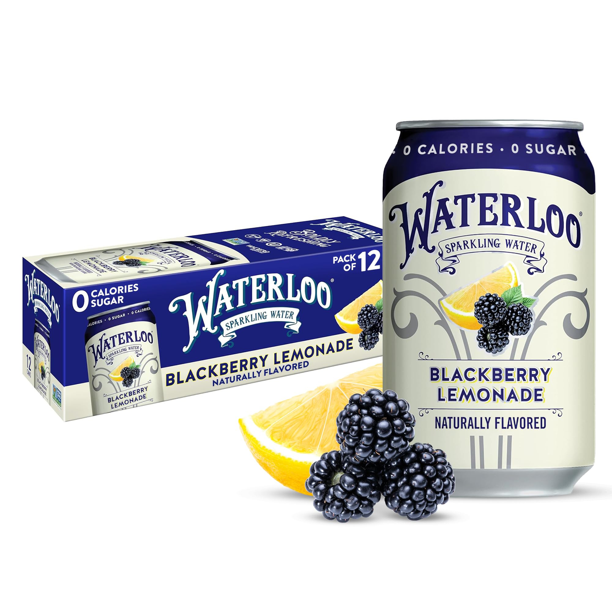 Waterloo Sparkling Water, Blackberry Lemonade Naturally Flavored, 12 Fl Oz Cans, Pack of 12 | Zer... | Amazon (US)