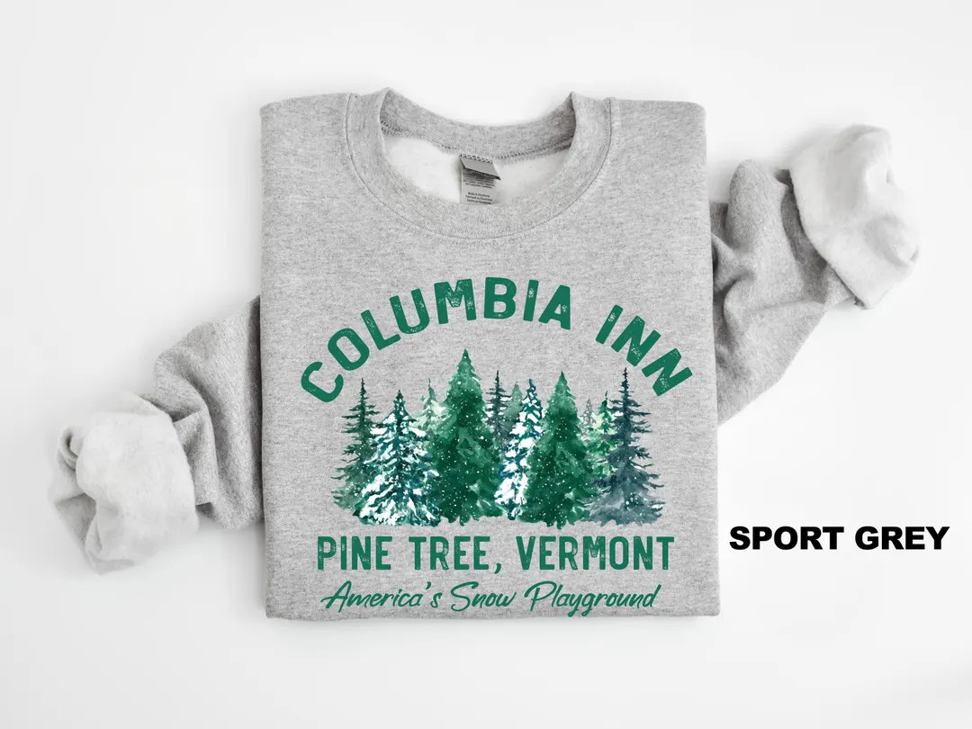Retro Columbia Inn Pine Tree Vermont Sweatshirt, Christmas Tree Sweatshirts, Christmas Gift, Whit... | Etsy (US)