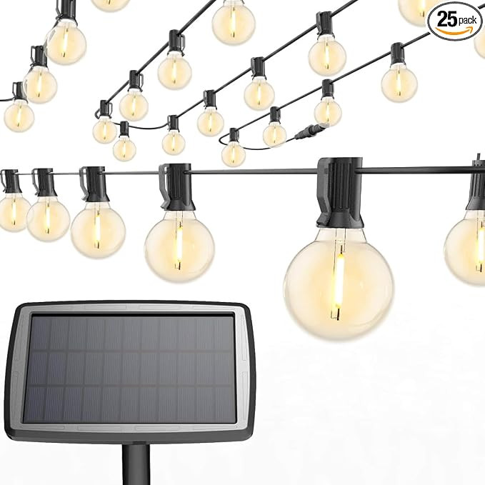 Solar String Lights Waterproof LED Indoor/Outdoor Hanging Umbrella Lights with 25 Bulbs - 27 Ft P... | Amazon (US)