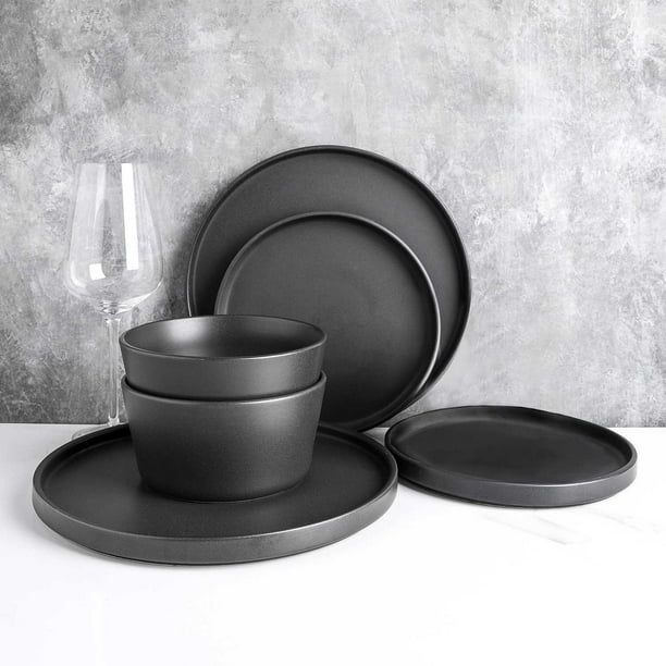 Stone Lain 24-Piece Modern Ledge Stoneware Dinnerware Set ( Black ) | Walmart (US)