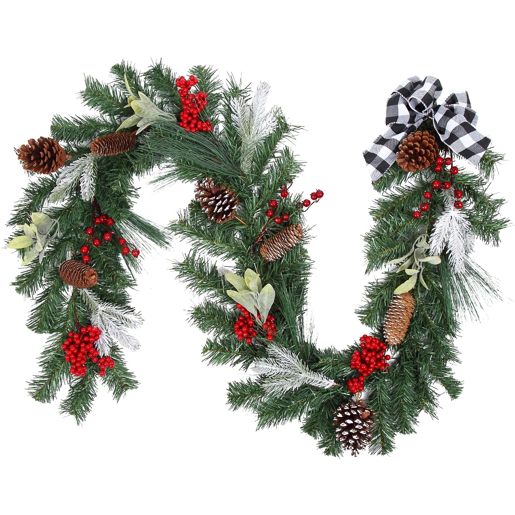 Fashionwu Artificial 6 FT Christmas Garland with Pine Cones and Red Berries, Greenery Garland for... | Walmart (US)