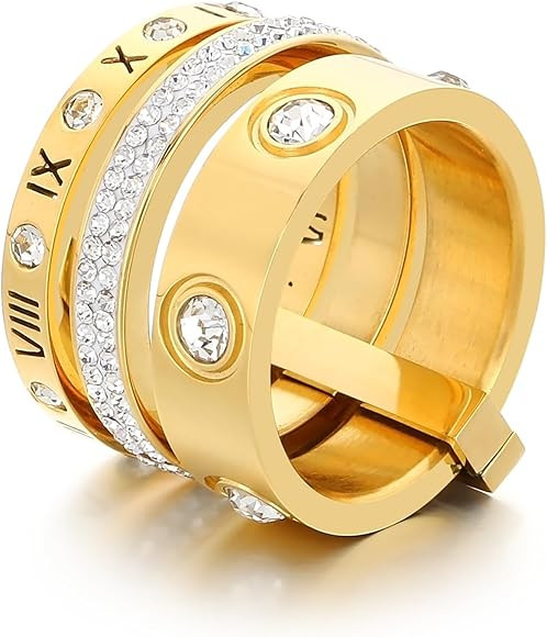 Love Friendship Ring Cubic Zirconia Gold Ring Sets for Women Stainless Steel Stacking Ring Weddin... | Amazon (US)