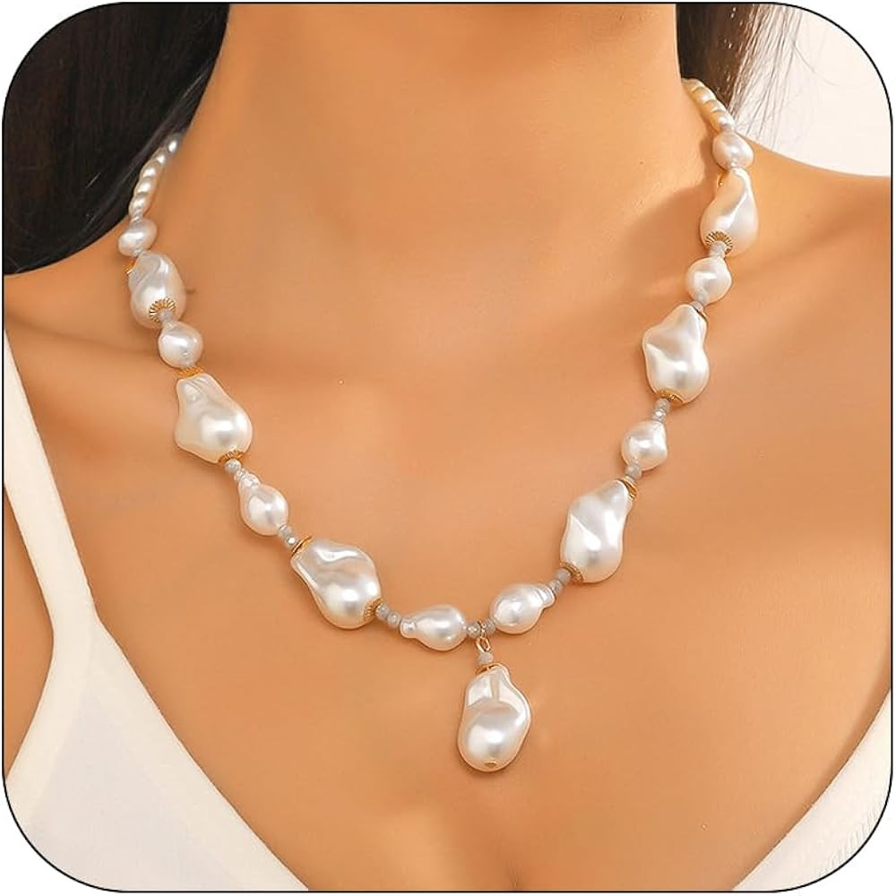 Dainty Baroque Pearl Necklaces for Women Irregular Freshwater Pearl Choker Necklace Gold Vintage ... | Amazon (US)