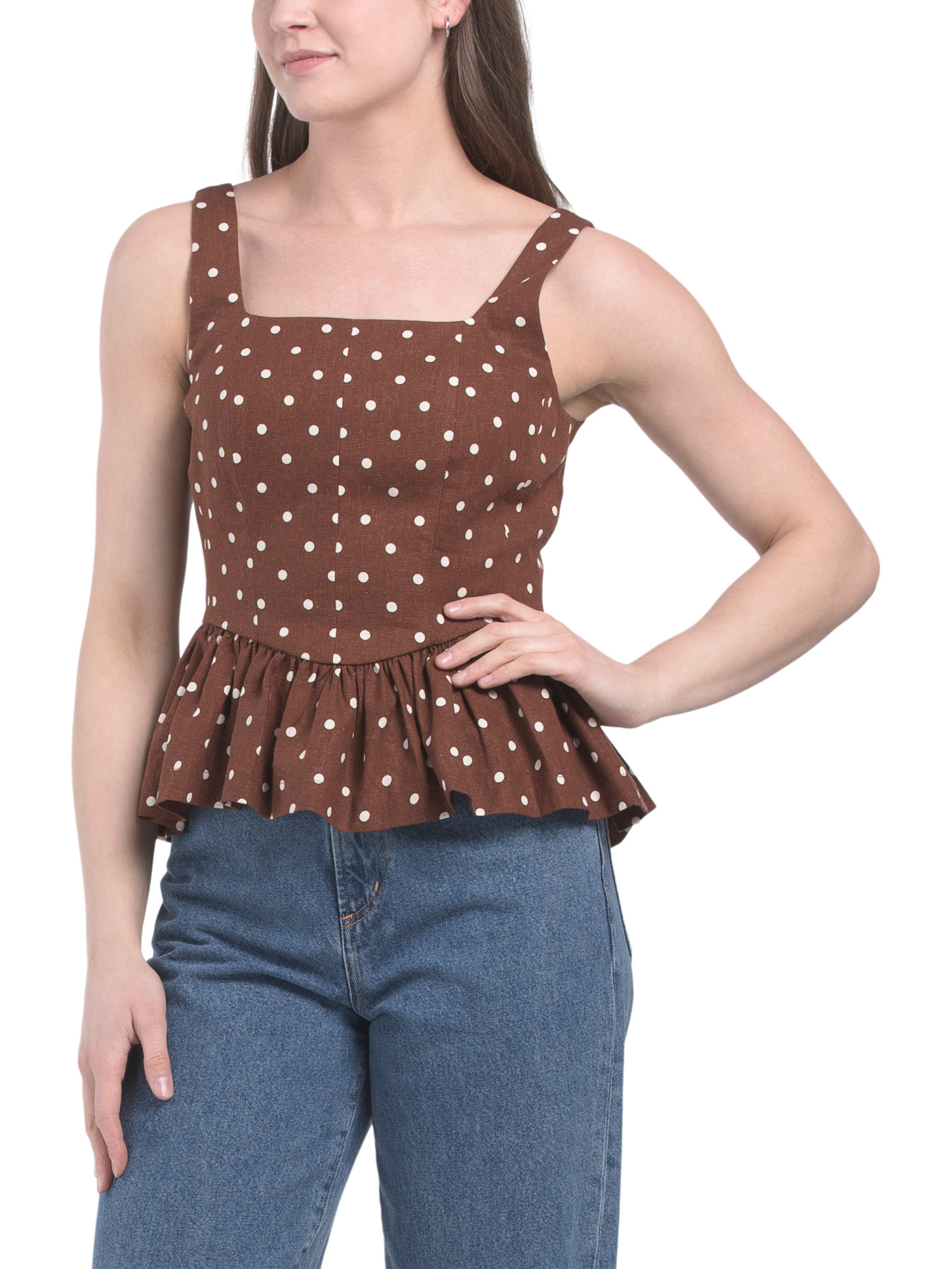Linen Peplum Corset Square Neck Top | TJ Maxx