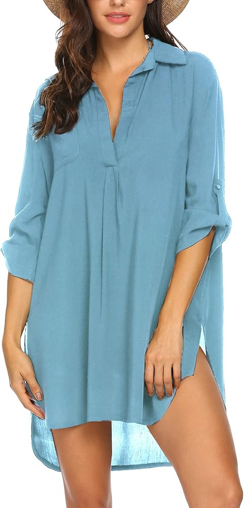 Ekouaer Women's Swimsuit Beach Cover Up Shirt Bikini Beachwear Bathing Suit Beach Dress | Amazon (US)