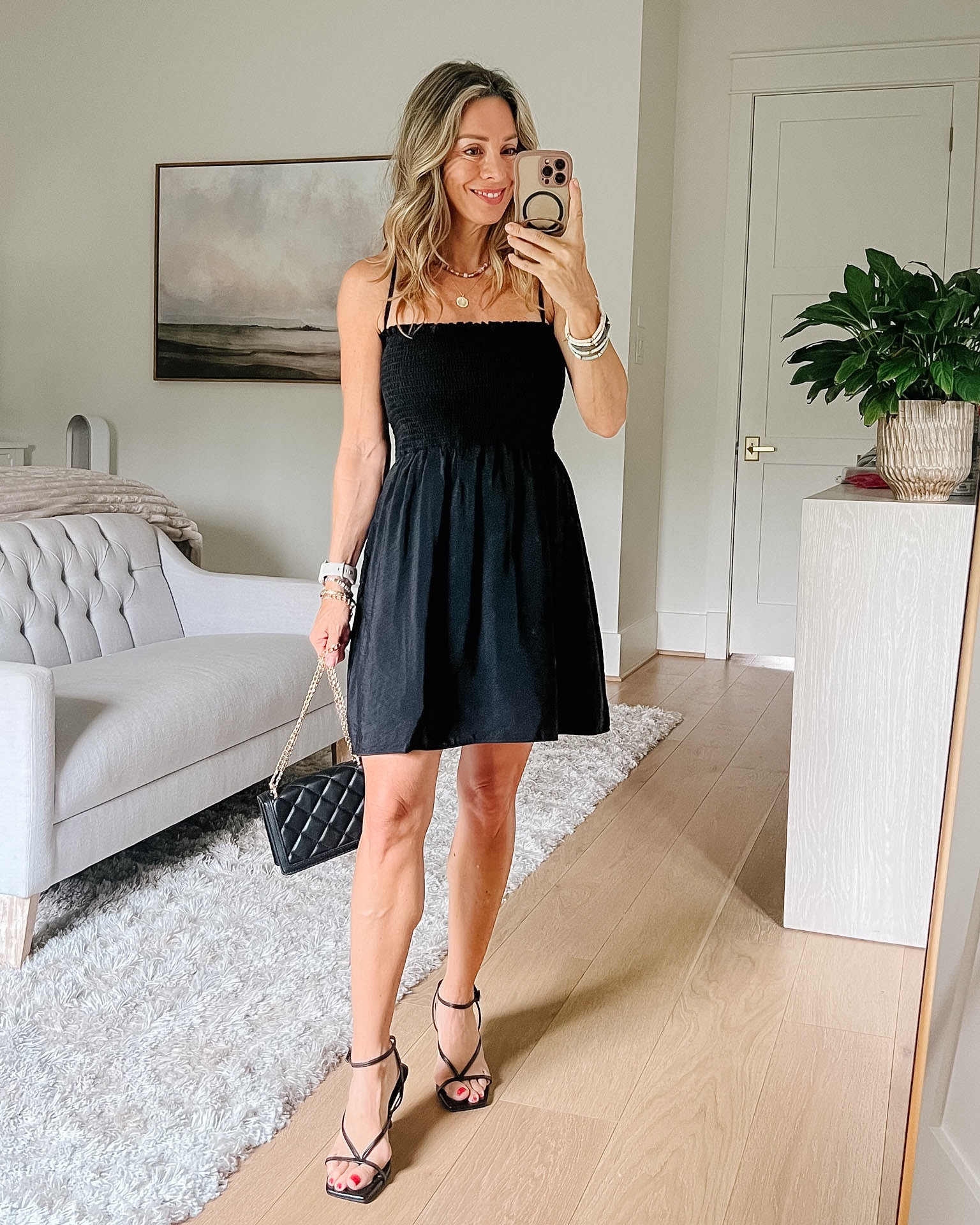Loft mini dress with adjustable straps and smocked bodice! I love this for a date night or summer party 

Dress Fit: I’m wearing an XSP

#LTKgrwm #LTKOver40 #LTKPetite