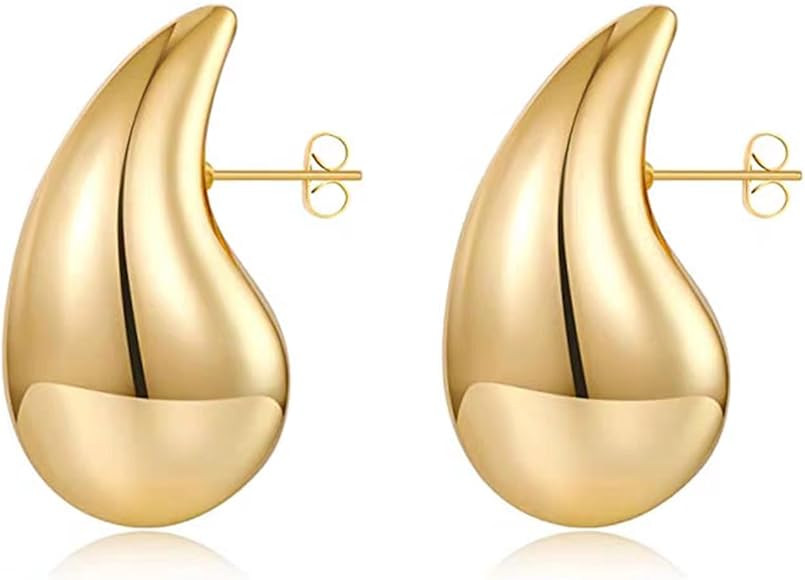 Chunky Gold Hoop Earrings for Women Gold/Silver Teardrop Dupes Earrings Lightweight Waterdrop | Amazon (US)