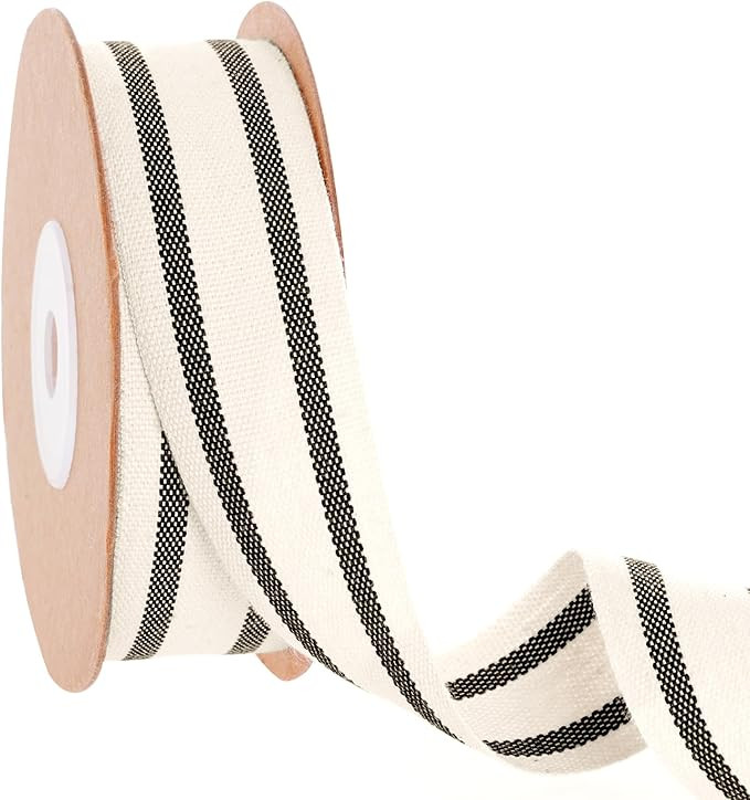 Natural Cotton Ribbon Stripe Fabric Ribbon 1 Inch x 10 Yard Christmas Ribbon for Gift Wrapping Bo... | Amazon (US)