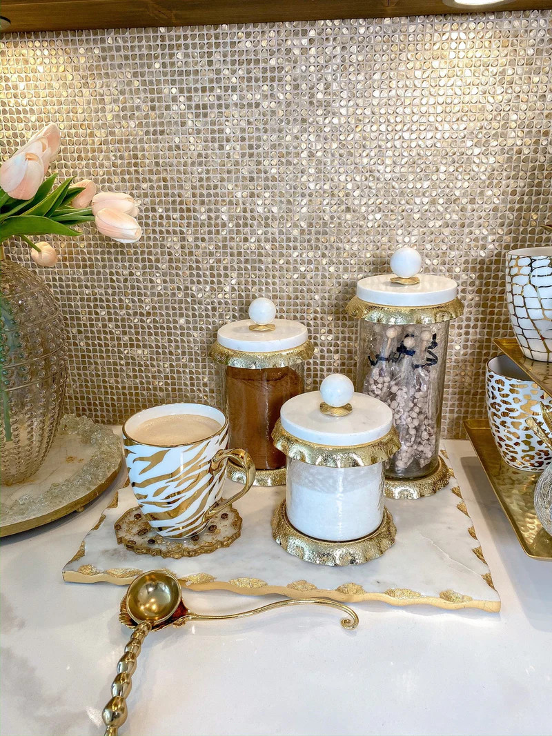 Marble & Gold Hammered Canisters | Inspire Me! Home Decor